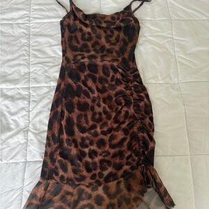PrettyLittleThing Brown Leopard Midi Dress